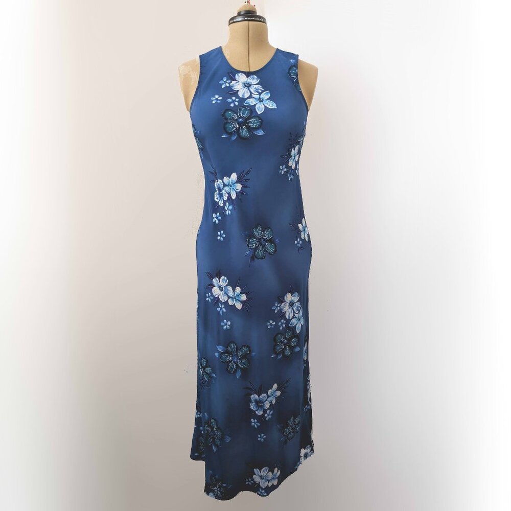 MY MICHELLE vintage y2k blue floral print sleeveless maxi dress 7/8